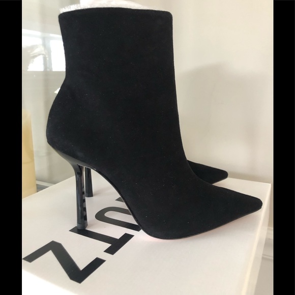 Schutz Keidy Black Suede Heeled Booties 